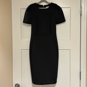 Calvin Klein Black Round Neck Short Sleeve Office Midi Dress